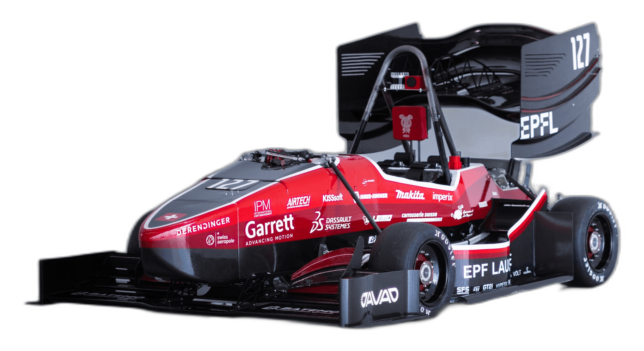 Monoplace rouge et noire de l'EPFL Racing Team