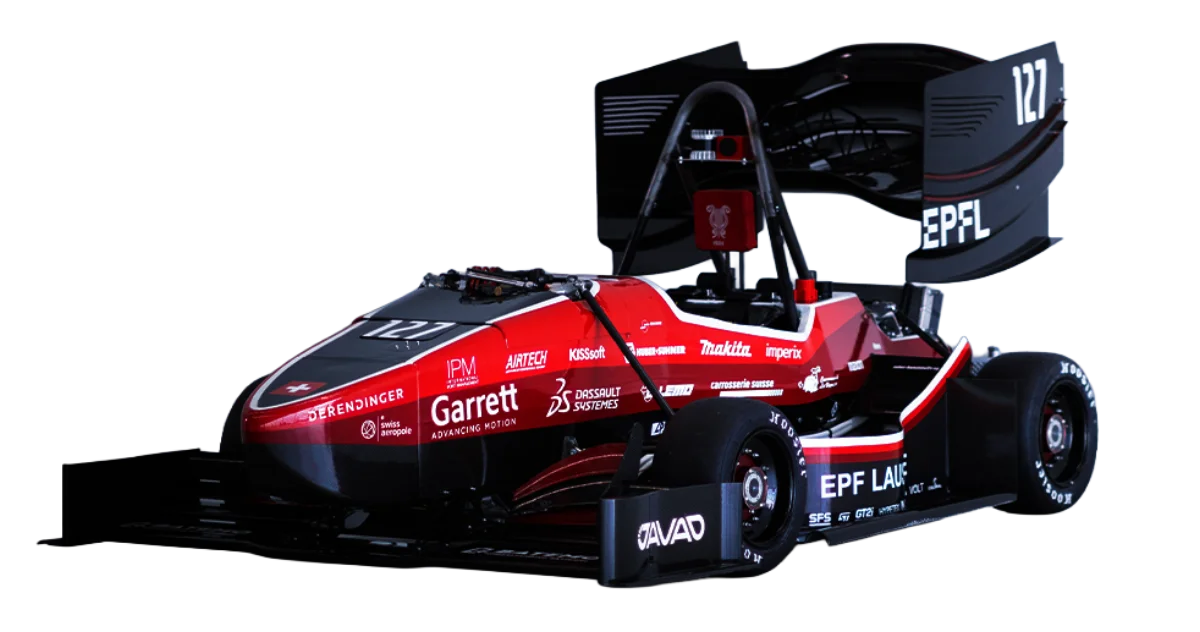 Monoplace rouge et noire de l'EPFL Racing Team