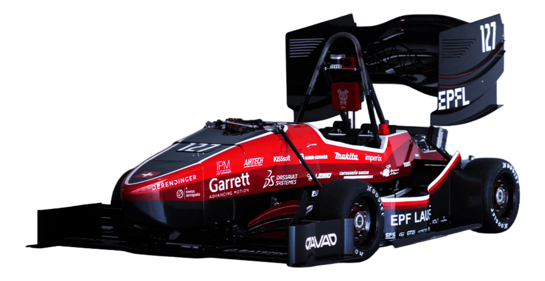 Monoplace rouge et noire de l'EPFL Racing Team